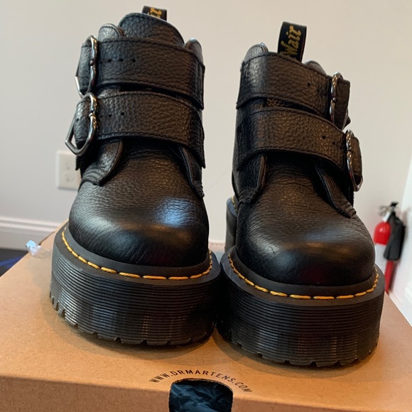 Dr. Martens Shoes - Dr. Martens Devon Heart Black Platform Ankle Boots